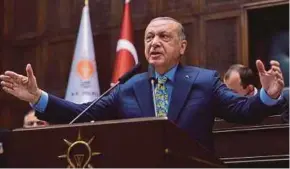  ?? EPA PIC ?? Turkish President Recep Tayyip Erdogan addressing Parliament in Ankara yesterday.