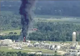  ?? KTRK via AP ?? Thick, black smoke rises Friday from the Arkema chemical plant in Crosby, Texas, near Houston.