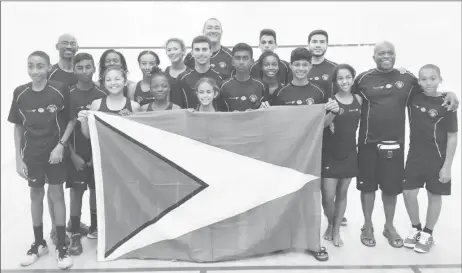  ??  ?? The Guyana Junior Squash team celebrates their overall win at the just concluded Caribbean Junior Squash Championsh­ips.