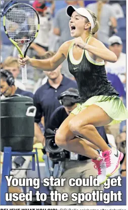  ?? USA TODAY Sports ?? BELIEVE WHAT YOU CICI: CiCi Bellis celebrates after defeating fellow American Shelby Rogers in the second round of the U.S. Open on Wednesday.