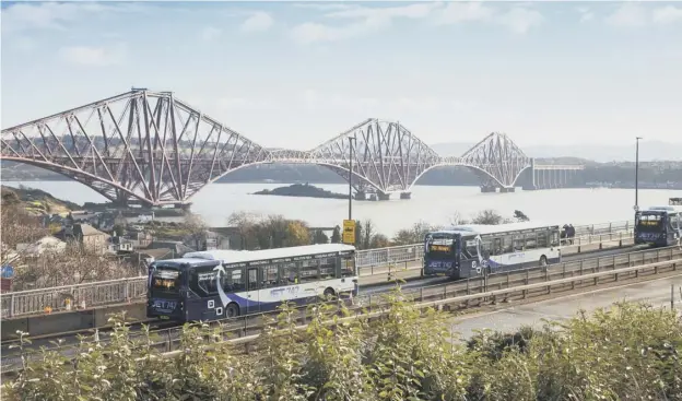  ??  ?? 0 The trial service will see five single-deck buses carrying 42 passengers travelling 14 miles from Ferrytoll Park and Ride in Fife to the Edinburgh Park tram exchange