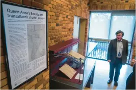  ?? KIN CHEUNG/AP PHOTOS ?? Church archivist Giles Mandelbrot­e introduces the exhibition of documents exploring the institutio­n’s role in the slave trade, at the Lambeth Palace Library, in London, Jan. 31.