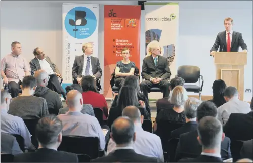  ??  ?? Candidates at the Sheffield city region mayoral hustings, organised by the Centre for Cities, held at The Source Skills Academy in Meadowhall.