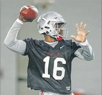  ?? [JOSHUA A. BICKEL/DISPATCH] ?? Some still question J.T. Barrett’s ability, even though he’s scored a school-record 100 touchdowns for Ohio State.