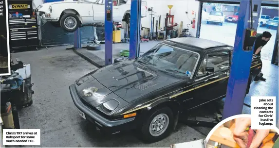  ??  ?? Chris’s TR7 arrives at Robsport for some much-needed TLC.