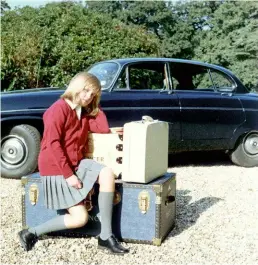  ??  ?? CLOCKWISE, FROM TOP: Fourteen-yearold Diana with her Shetland pony, Soufflé. Cuddling her guinea pig during a 1972 pet show. Leaving for boarding school in 1970. All poise, Diana jumping off a slide into the family pool.