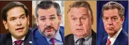  ??  ?? China on Monday, July 13, said it will ban entry to (from left) Sen. Marco Rubio, R-Fla.; Sen. Ted Cruz, R-Texas; Rep. Chris Smith, R-N.J.; Sam Brownback, Ambassador at Large for Internatio­nal Religious Freedom.