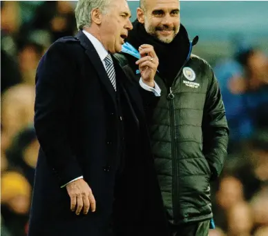  ?? ANSA ?? Carlo Ancelotti, 61 anni, tecnico dell’Everton secondo in classifica e Pep Guardiola (49) allenatore del Manchester City