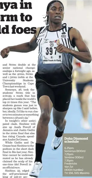  ?? ROGER SEDRES / GALLO IMAGES / ?? Caster Semenya left for Doha at the back of a good start to the season.