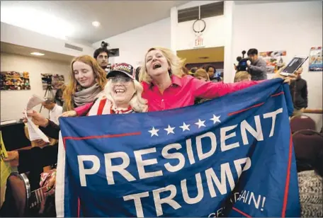  ?? Francine Orr Los Angeles Times ?? SUPPORTERS of President Trump celebrate after the Los Alamitos City Council voted last month to exempt the city from California’s “sanctuary” law. A private meeting next week in Fresno will give elected officials “advice and legal assistance” in pursuing similar actions.