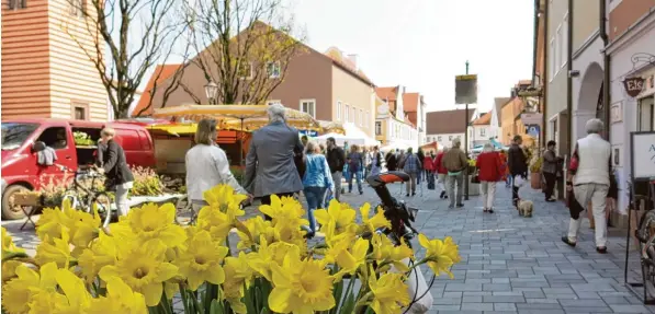  ??  ?? Ein lichter Markt in der Ludwigstra­ße: Trotz schönen Wetters kamen nur 50 Aussteller zum Judikamark­t nach Friedberg. Große Lücken klafften zwischen den einzelnen Ständen.