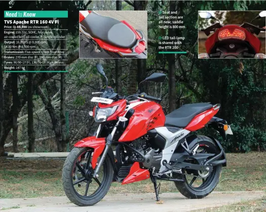  ??  ?? Seat and tail section are all new; saddle height is 800 mm
LED tail-lamp is shared with the RTR 200