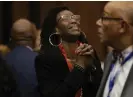  ?? ?? Erika Barrow, Lamar Johnson’s former girlfriend who testified in his defense at his murder trial, reacts after his conviction was vacated on Tuesday. Photograph: Christian Gooden/AP