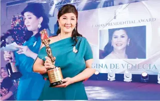  ?? ?? Carissa Cruz Evangelist­a representi­ng her mother Famas Presidenti­al awardee Gina De Venecia