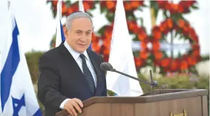 ?? (Kobi Gideon/GPO) ?? PRIME MINISTER Benjamin Netanyahu speaks at a memorial service for the ‘Altalena’ yesterday.