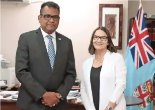  ?? . Photo: DEPTFO News ?? From left: Permanent Secretary (PS) for the office of the Prime Minister and Foreign Affairs Yogesh Karan with Finland Ambassdor Satu Mattila- Budich
