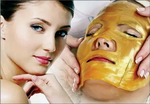  ??  ?? Midas touch: An image of the Oro Gold rejuvenati­ng gold face mask – which contains 24-carat flakes – from the company’s website