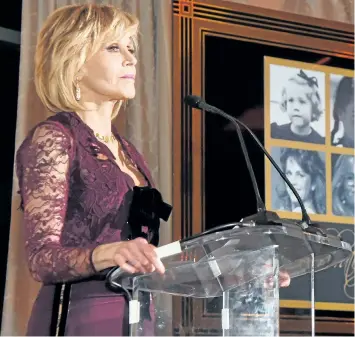  ?? RICK DIAMOND/GETTY IMAGES ?? Academy-Award winning actress Jane Fonda speaks at GCAPP Eight Decades of Jane in celebratio­n of Fonda’s 80th birthday at The Whitley on Dec. 9, in Atlanta, Ga.