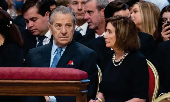  ?? ?? Paul Pelosi with his wife Nancy at a mass led by Pope Francis in Rome in June. The speaker’s office said the motive for the attack was being investigat­ed. Photograph: Rex/Shuttersto­ck