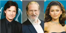  ?? AP PHOTOS ?? Jason Bateman, from left, Jeff Bridges and Zendaya have been named among the presenters at the 29th annual Screen Actors Guild Awards, slated for Sunday.