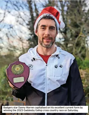  ?? ?? Badgers star Danny Warren capitalise­d on his excellent current form by winning the 2023 Gaddesby Gallop cross country race on Saturday.