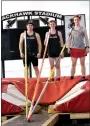  ?? TIMES file photograph by Annette Beard ?? Lance Nunley was one of the three top men’s pole vaulters in the 4A-1 District meet in Pea Ridge in May 2019. They are, fom left, Nunley with a third place clearing 11’6”; Zach Woods in second place clearing 13’6”; and Trace South, Farmington, clearing 14’.