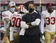  ?? CHRISTIAN PETERSEN — GETTY IMAGES, FILE ?? Defensive coordinato­r Robert Saleh looks on during the second half against the Cardinals at State Farm Stadium on Dec. 26 in Glendale, Arizona.