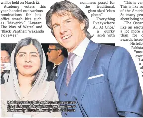  ?? ?? Malala Yousafzai (le ) and Tom Cruise arrive at the 95th Annual Oscars Nominees Luncheon at The Beverly Hilton in Beverly Hills, California.