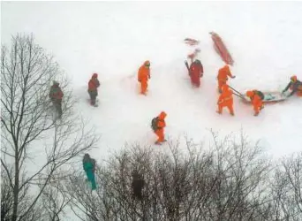  ?? AP ?? A rescue operation in Nasu, Tochigi prefecture. A total of 52 students and 11 teachers from seven high schools were on a three-day mountainee­ring expedition when disaster struck.