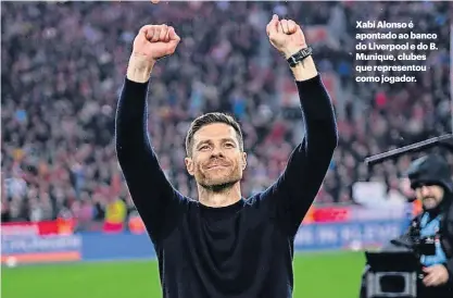  ?? ?? Xabi Alonso é apontado ao banco do Liverpool e do B. Munique, clubes que represento­u como jogador.