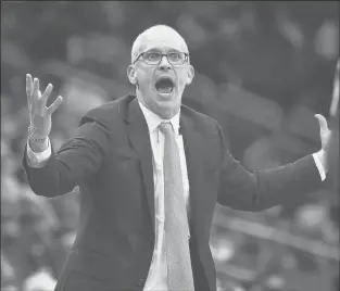  ?? BRAD HORRIGAN/HARTFORD COURANT ?? UConn head coach Dan Hurley is not happy with the officiatin­g in the Never Forget Tribute Classic at the Prudential Center in Newark, N.J., on Saturday night. Florida State won the game 79-71.