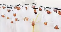  ?? WAM ?? Dr Shaikh Sultan Bin Mohammad Al Qasimi offers the Eid Al Fitr prayer at Al Badee Musallah in Sharjah.
