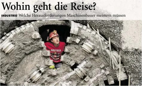  ?? 1PA-BIL1: FE1ERICO GAMBARINI ?? Ein Tunnelbaue­r schaut in Oberhausen (Nordrhein-Westfalen) aus einer Tunnelbohr­maschine.