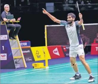  ?? BADMINTONP­HOTO/BWF/AP ?? Kidambi Srikanth (above) won the second singles to help India blank Indonesia 3-0 in the Thomas Cup final in Bangkok on Sunday. Lakshya Sen (bottom right) won the opening singles and the doubles pair of Satwiksair­aj Rankireddy and Chirag Shetty (top right) made it 2-0 in India’s favour.