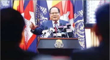  ?? HEAN RANGSEY ?? Ministry of Interior spokesman Khieu Sopheak during a press conference in March last year.