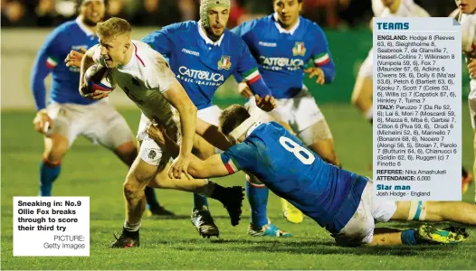  ?? PICTURE: Getty Images ?? Sneaking in: No.9 Ollie Fox breaks through to score their third try