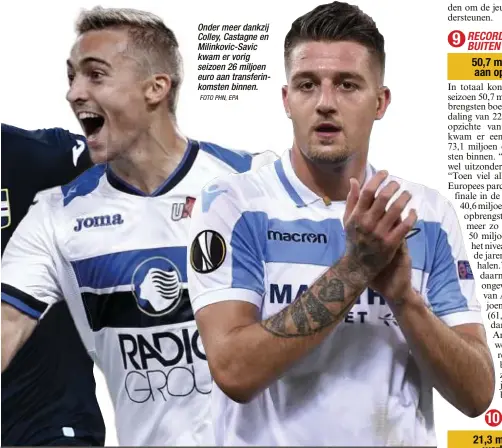  ?? FOTO PHN, EPA ?? Onder meer dankzij Colley, Castagne en Milinkovic-Savic kwam er vorig seizoen 26 miljoen euro aan transferin­komsten binnen.