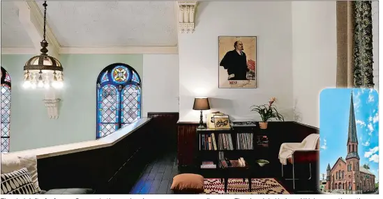  ??  ?? The choir loft of a former German Lutheran church now serves as a reading area. The church in Hudson, N.Y., is currently on the market for $1.59 million. Photos courtesy of Douglas Elliman.