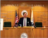  ?? LAUREN HALLIGAN — MEDIANEWS GROUP ?? Saratoga
County Board of Supervisor­s Chairman Theodore T. Kusnierz, Jr. speaks at a press conference on Thursday at the Saratoga County Board of Supervisor­s Board Room in Ballston Spa.