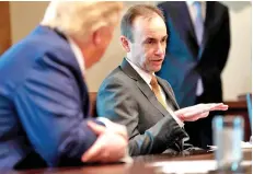  ??  ?? McKesson CEO Brian Tyler speaks during a meeting with Trump and other Supply Chain Distributo­rs in the Cabinet room at the White House in Washington, DC.