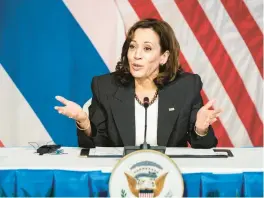  ?? HAIYUN JIANG/POOL PHOTO ?? Vice President Kamala Harris at a forum with civil society members on climate and clean energy Sunday at the U.S. Chief of Missions Residence in Bangkok.