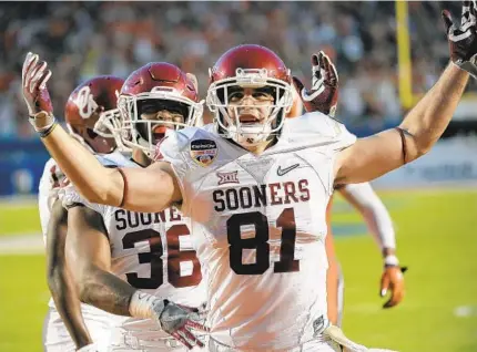  ?? MICHAEL LAUGHLIN/SOUTH FLORIDA SUN SENTINEL ?? Ravens tight end Mark Andrews set an Oklahoma record for career receiving yards by a tight end in 2017, and the Sooners advanced to the College Football Playoff. “For me, not to be able to have a [college football] season would be devastatin­g,” Andrews said Monday.