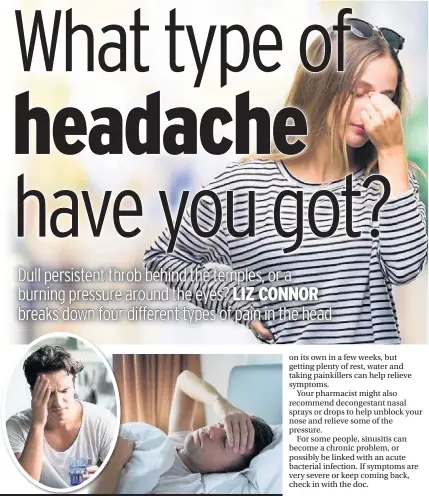  ??  ?? Painkiller­s can ease a tension headache, left, but might make a migraine worse