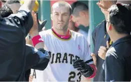  ?? KEITH SRAKOCIC/AP ?? Steve Lombardozz­i had just 10 at-bats with the Pittsburgh Pirates in 2015, the last time he was in the majors prior to Wednesday night.