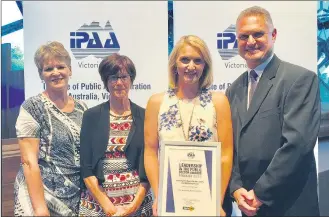  ??  ?? CELEBRATIO­N: From left, West Wimmera Health Service director of nursing, Rainbow, Julie Mclean, Rainbow chef Fay Martion, return to work co-ordinator Tenille Gould and corporate and quality services executive director Darren Welsh receive a certificat­e...