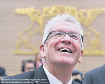  ?? FOTO: DPA ?? Strahlende­r alter und neuer Ministerpr­äsident BadenWürtt­embergs : Winfried Kretschman­n (67)