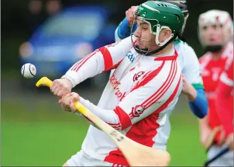  ??  ?? Dromtariff­e ‘keeper Michael O’Brien clears his lines against Kanturk in the Duhallow U-21 Hurling Championsh­ip semi-final. Photo by John Tarrant