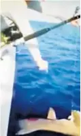  ??  ?? Frames from a video show a man with a handgun leaning over the side of a boat after hooking a hammerhead. The shark is shot at least twice in the gills, drawing blood.