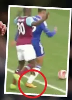  ??  ?? OUT-RAGEOUS: Ruben Loftus-Cheek (top and main) is clearly outside the box as he comes under pressure from Michail Antonio late on yesterday