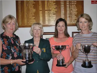  ??  ?? Open Cups 2017 winners at Co Sligo Golf Club: Category 3 winner Catherine McManus with Lady Captain Margaret Conlon, Category 2 winner Emma Flanagan and Category 1 winner Lynette Carty.